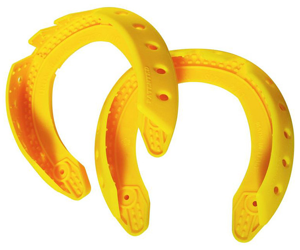Yellow glue-on “Iron Block” horse shoes.